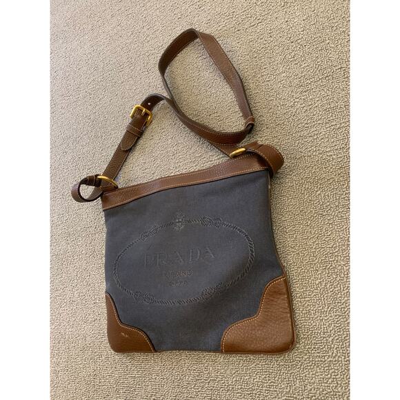 Prada Women Blue Brown Leather Crossbody Bag - Picture 9 of 9
